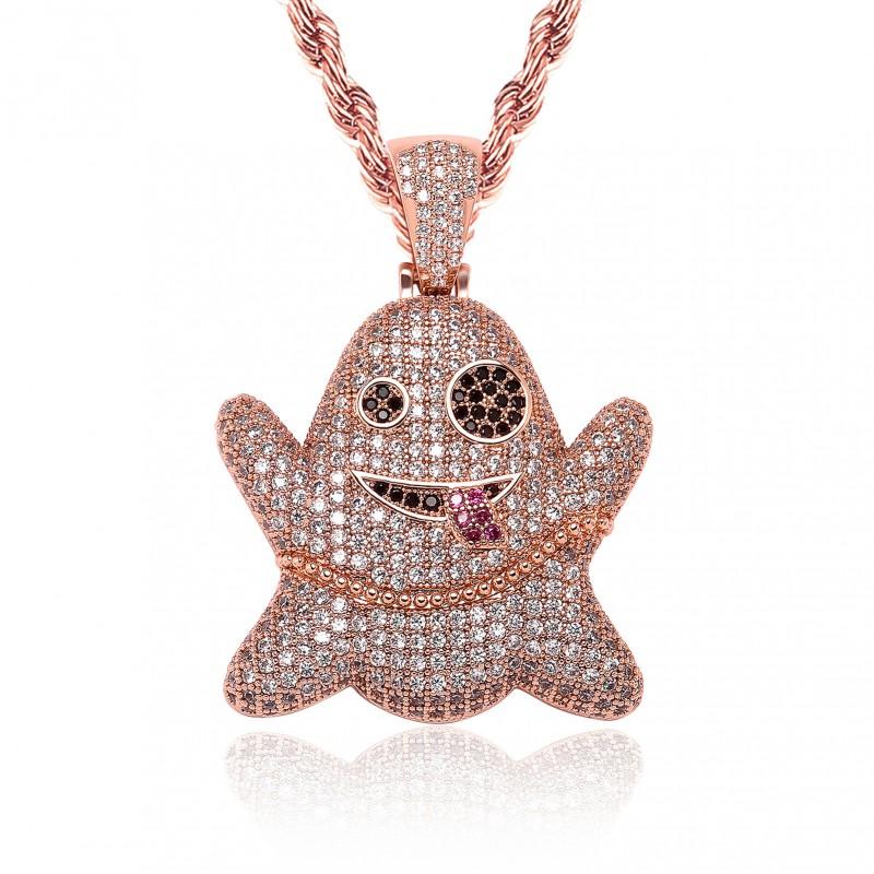 Halloween Ghost Emoji Pendant Necklace Men Women Stylish Copper Charm With Gold Rose Finish