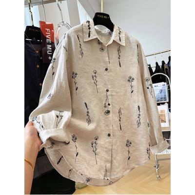 Cotton and Linen Heavy Industry Embroidered Long-sleeved Sunscreen Shirt Women's Spring Thin Loose Temperament Top