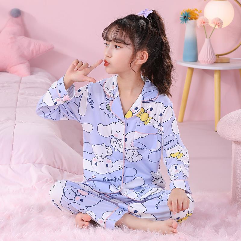 Children's Spring/Autumn Cartoon Print Pajamas, Long-Sleeve Cardigan Style for Boys and Girls