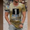 Men's 3D Printed Novelty T-Shirt - Casual Round Neck, Short Sleeve, Polyester, Machine Washable - Unique Plaid Design