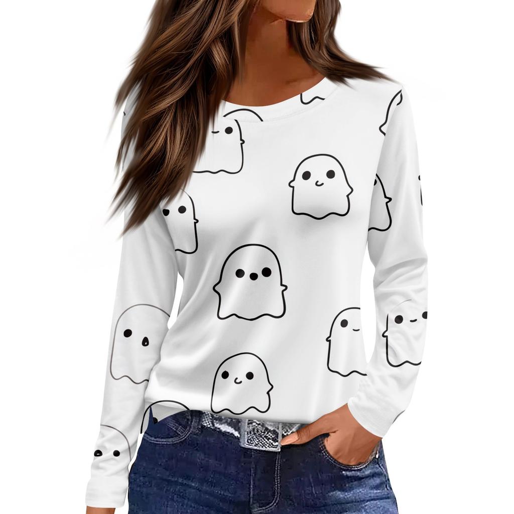 Damen Täglich Lässig Langärmlig Bedruckt O-Ausschnitt Oberteil