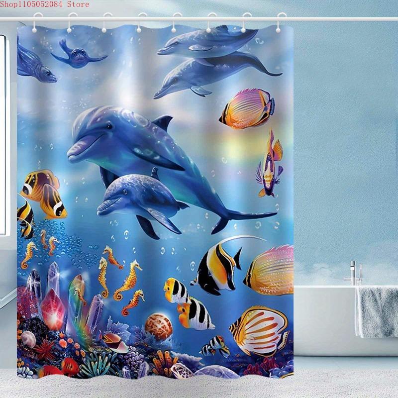 1pc dolphin seahorse animal shower With Hooks Waterproof Mildew Proof Easy Install Washable