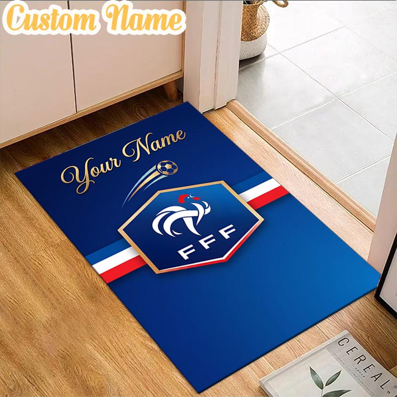 Custom Name France Football Emblem Rug, Office Rug, Chair Rug, Carpet for Living Rooms, Doormat Game Rug Home Decor Christmas Gifts