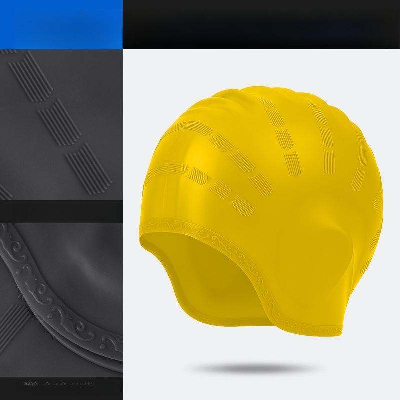 Waterproof underhead swim cap, male and female adult ear protection swim cap, solid color lace silicone swim cap