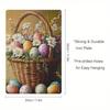 Vintage Farmhouse Easter Floral Metal Poster, Egg Basket Wall Decor for Living Room