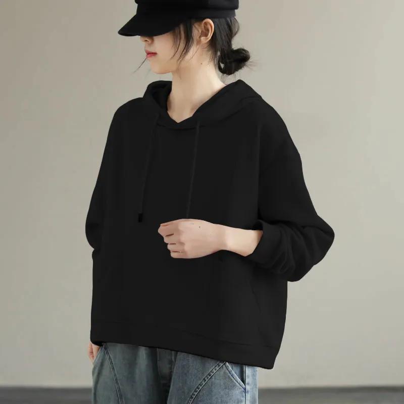

Spring Hooded All-match Long-sleeved Sweater Women s Korean Version of The Loose Solid Color Top XXXL чорний