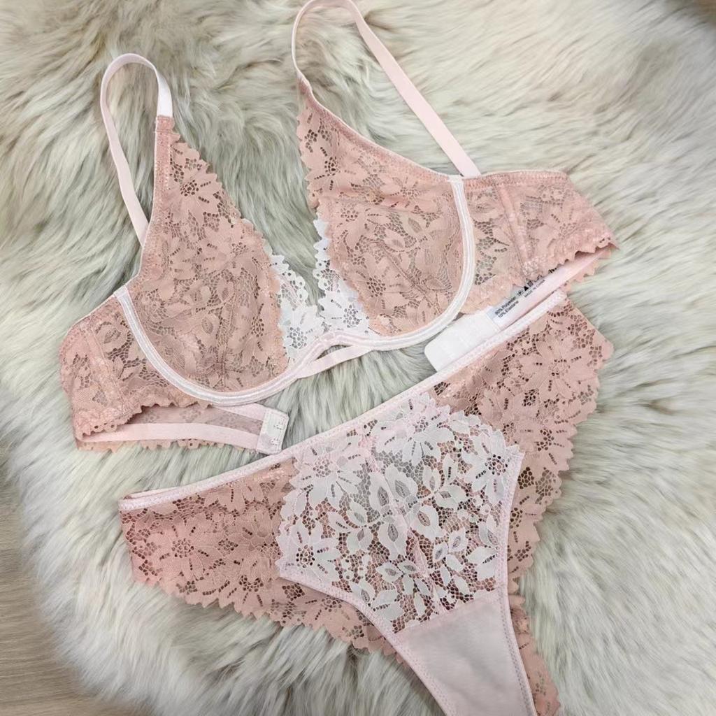 Hot-selling French sexy underwear women's ultra-thin pure lace bra cover large chest small large size underwear set