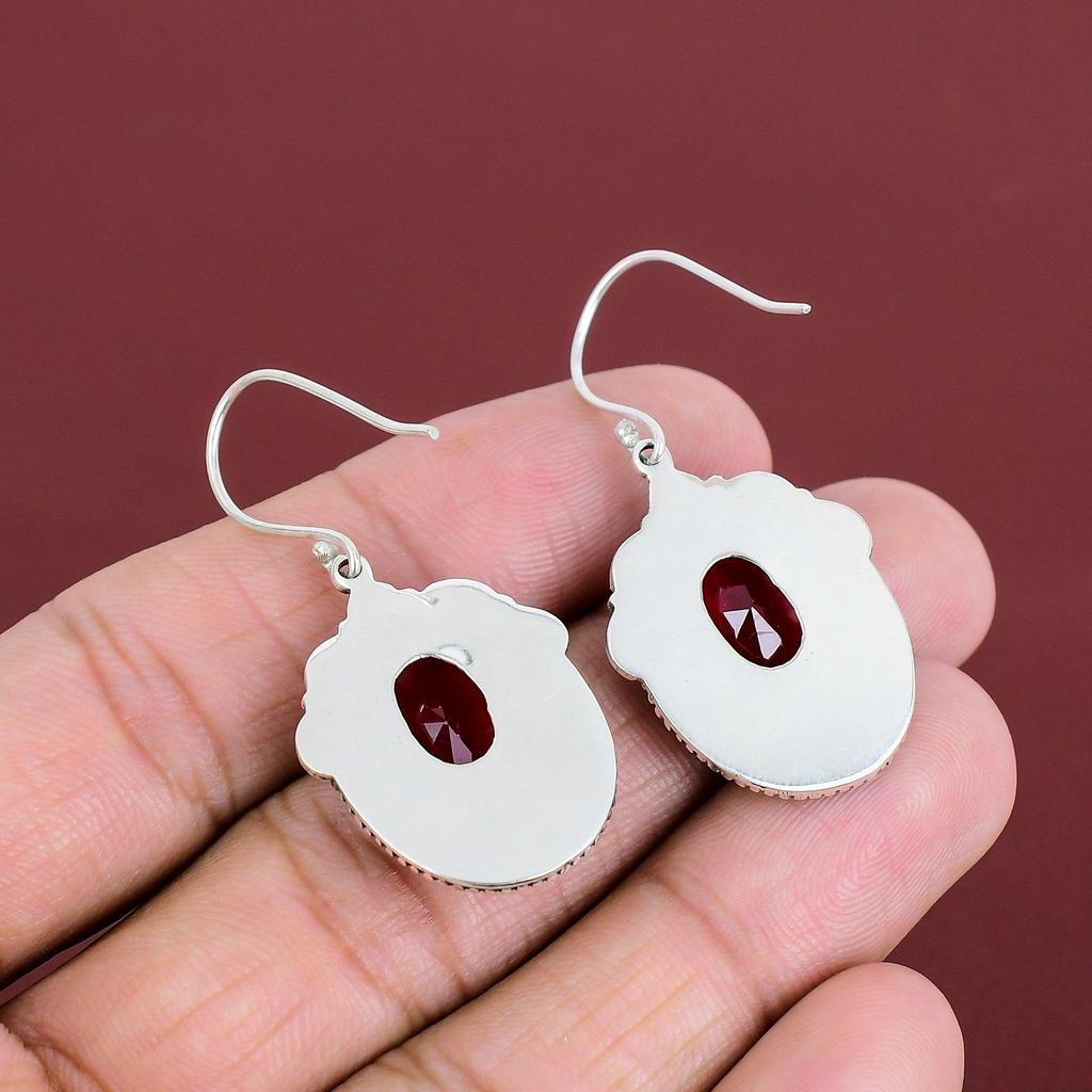 Faceted Mozambique Garnet Earring Gemstone Earrings 925 Sterling Silver Earring Healing Stone Jewelry Handmade Vintage Earring Gifts For Mom