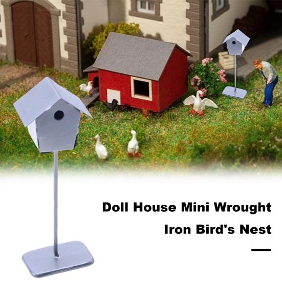 Mini Iron Birdhouse Realistic Scene Enhancer Micro Landscape Dollhouse Field Rustic Scene Simulation Birdhouse