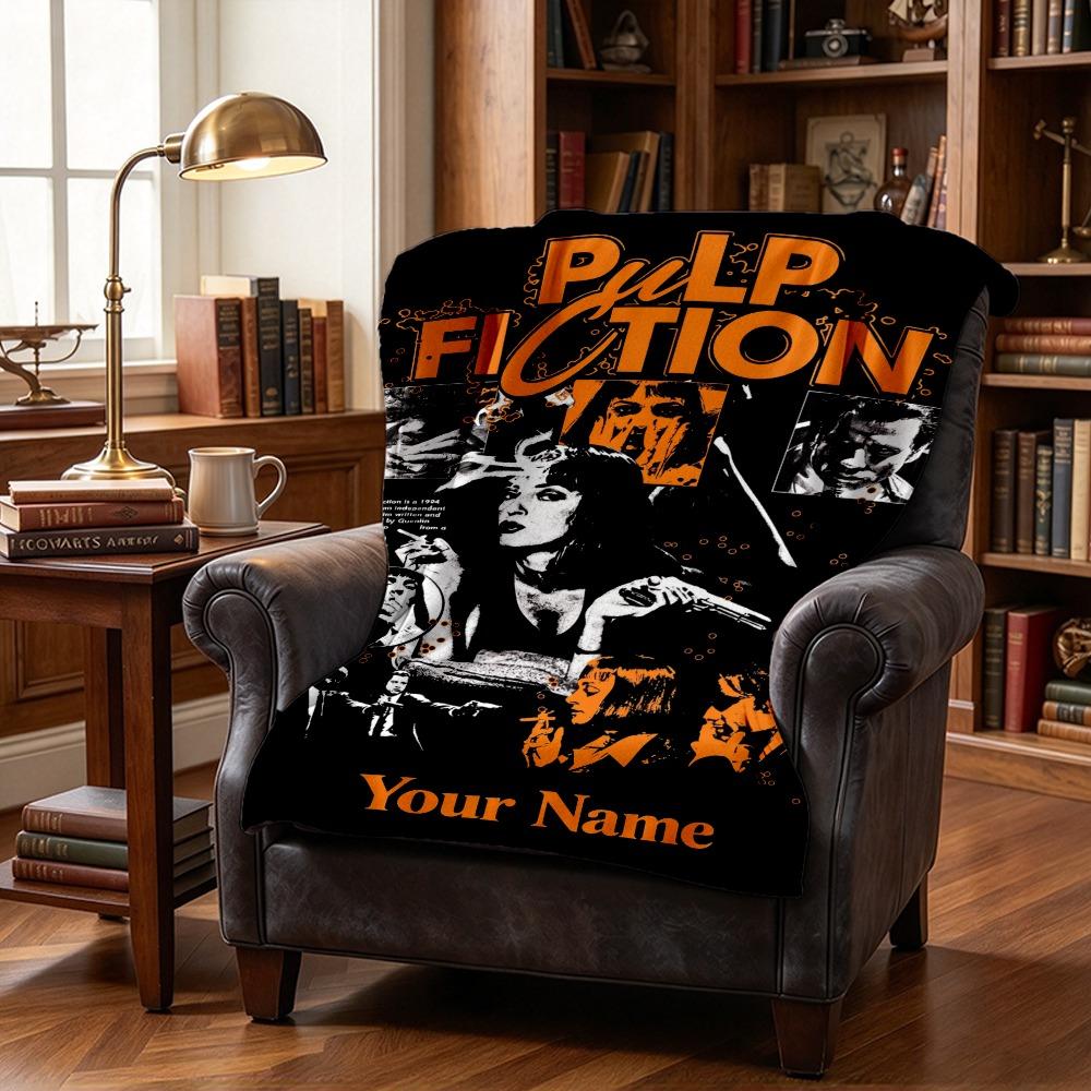 Custom Name Pulp Fiction Flannel Fleece Throw Blanket with Personalized, Soft Cozy Blanket for Home Decor Birthday Gift