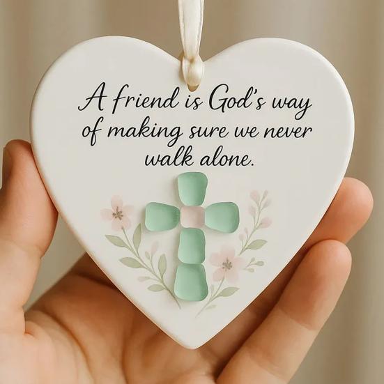 Friendship Sea Glass Christmas Ornament Round/Heart Shaped Friendship Keepsake for Best Friends Handmade Sea Glass Art Hanging Ornament