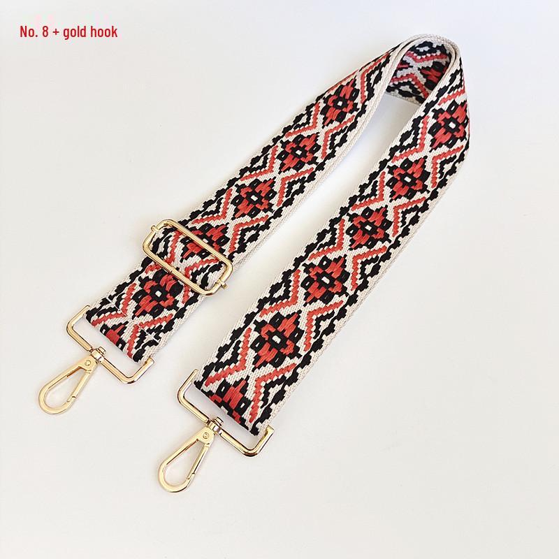 Etniczny Wzór Nylonowy Pasek do Plecaka z Regulowaną Długością i Metalowymi Akcesoriami - Odporny na Zużycie i Poszerzony dla Komfortu