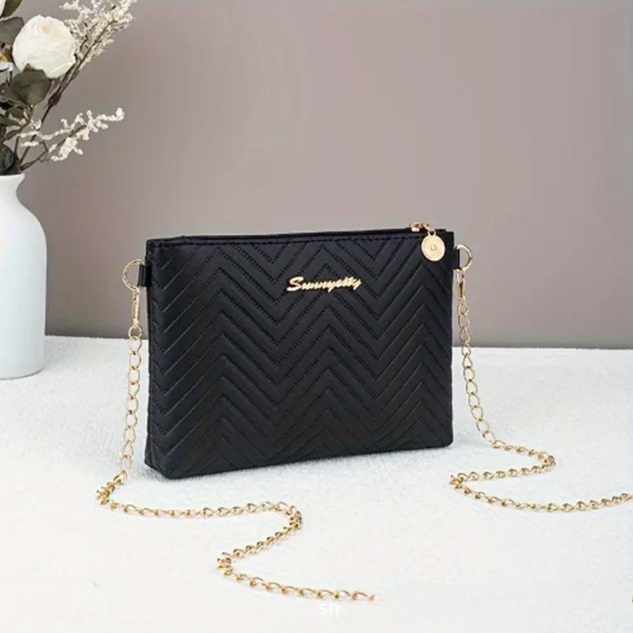 Simple Solid Color, High-end Feel, Quilted Embossed Chain Shoulder Strap, Commuter Women's Bag, Compact Women's Crossbody Bag