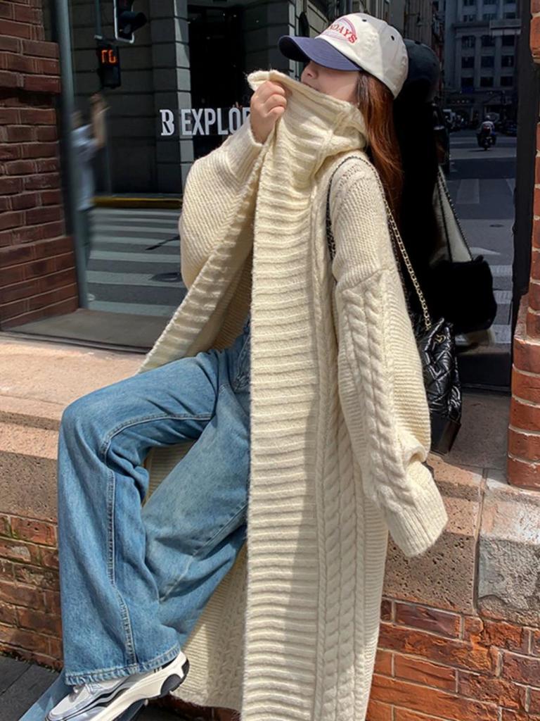 Übergroße Grobstrick-Strickjacke mit breitem Kragen - Lässiger Longcoat im Lazy-Stil