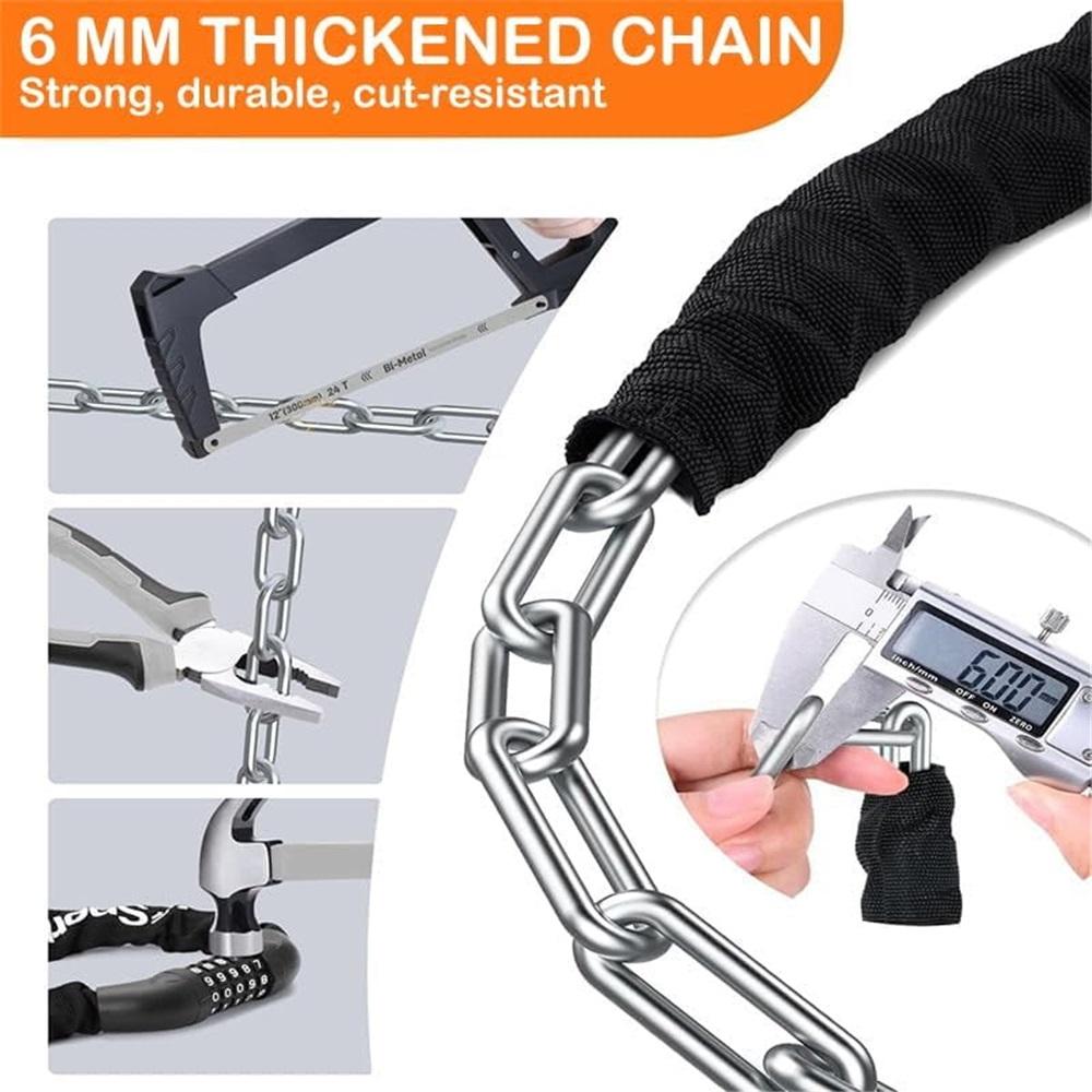 Bicycle Lock Combination, 1.2 Meters X 6mm Heavy-duty Bike Chain Lock with 5-digit Resettable Code—high-security Anti-cut Bicycle Lock
