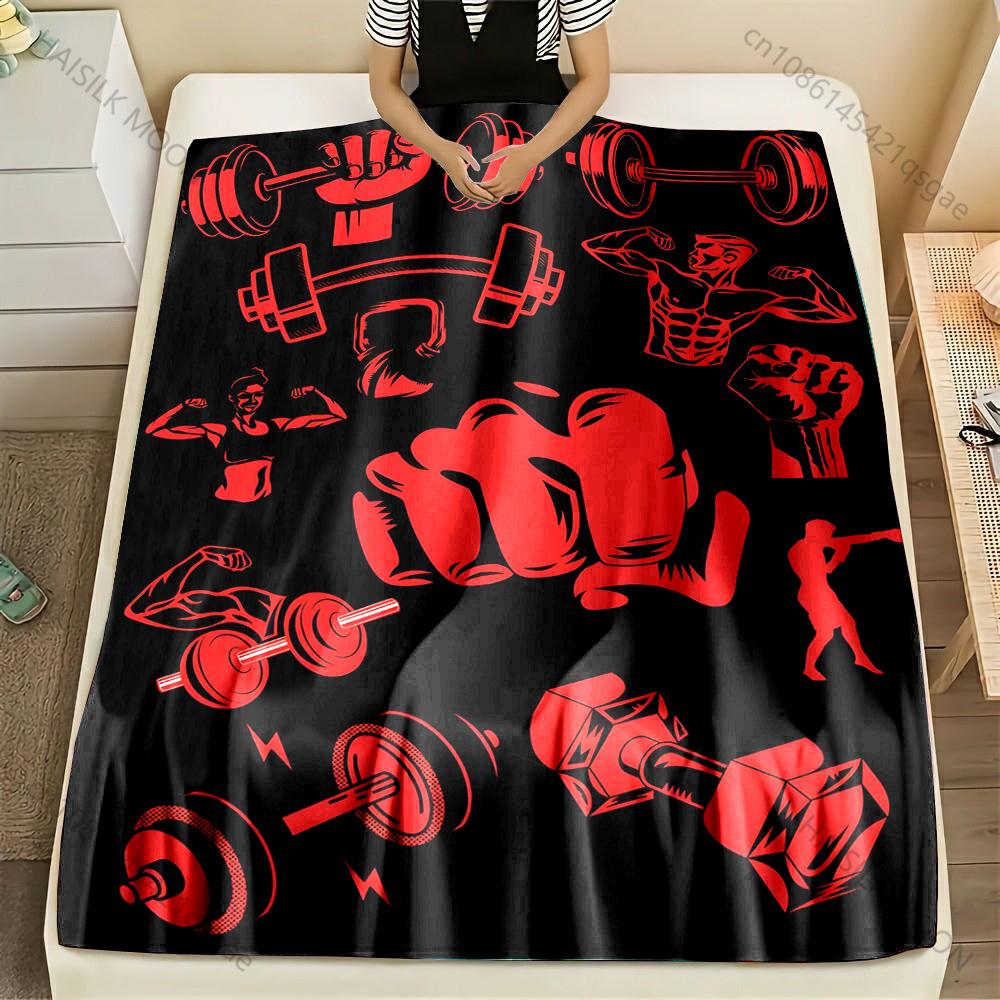 1PC Fitness Dumbbells Fists Muscles Print Adult Children Warm Blankets Home Travel Car Soft Comfortable Suitable for All Seasons