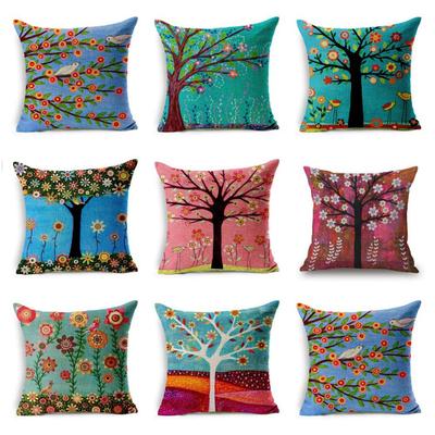 Beautiful Tree Printing Cushion Cover Plants Cotton Linen Pillow Case Decorative Pillowcase For Sofa Home Accessories Pillow