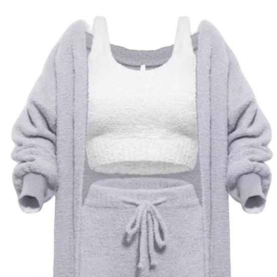3 Pcs/Set V Neck Set Long Shorts Coat Sleeve Thick Coat Women Vest Sleeveless Top Drawstring