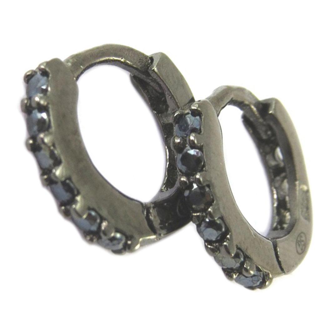 Les Trésors De Lily [P2380] - Black 'Sissi' Silver Hoop Earrings (rhodium) - 10mm 2mm