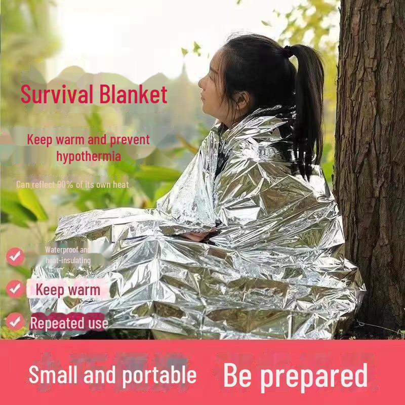 Sürgősségi alumínium fólia szigetelő takaró - ezüst, hordozható, kültéri, utazás, hegymászás - 130*120 cm