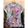 XL-7XL Übergröße Damen T-Shirts Damen O-Ausschnitt Mode 3D Floral Farbbedrucktes Oberteil Kurzarm T-shirt
