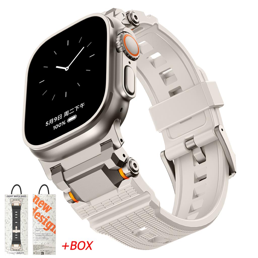 Silicone Rubber Band for Apple Watch Band Ultra 49mm 42 44mm 45 46mm Silicone Metal Luxury Strap for iWatch Series 10 987 se 564