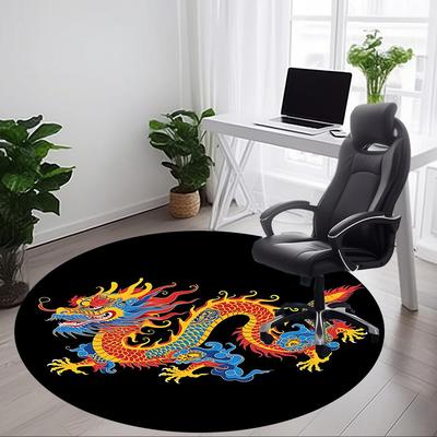 1pc Dragon Pattern Chair Carpet for Office, Round Non-Slip Durable Large Size Office Carpet, Suitable for Office, Beautiful Decoration