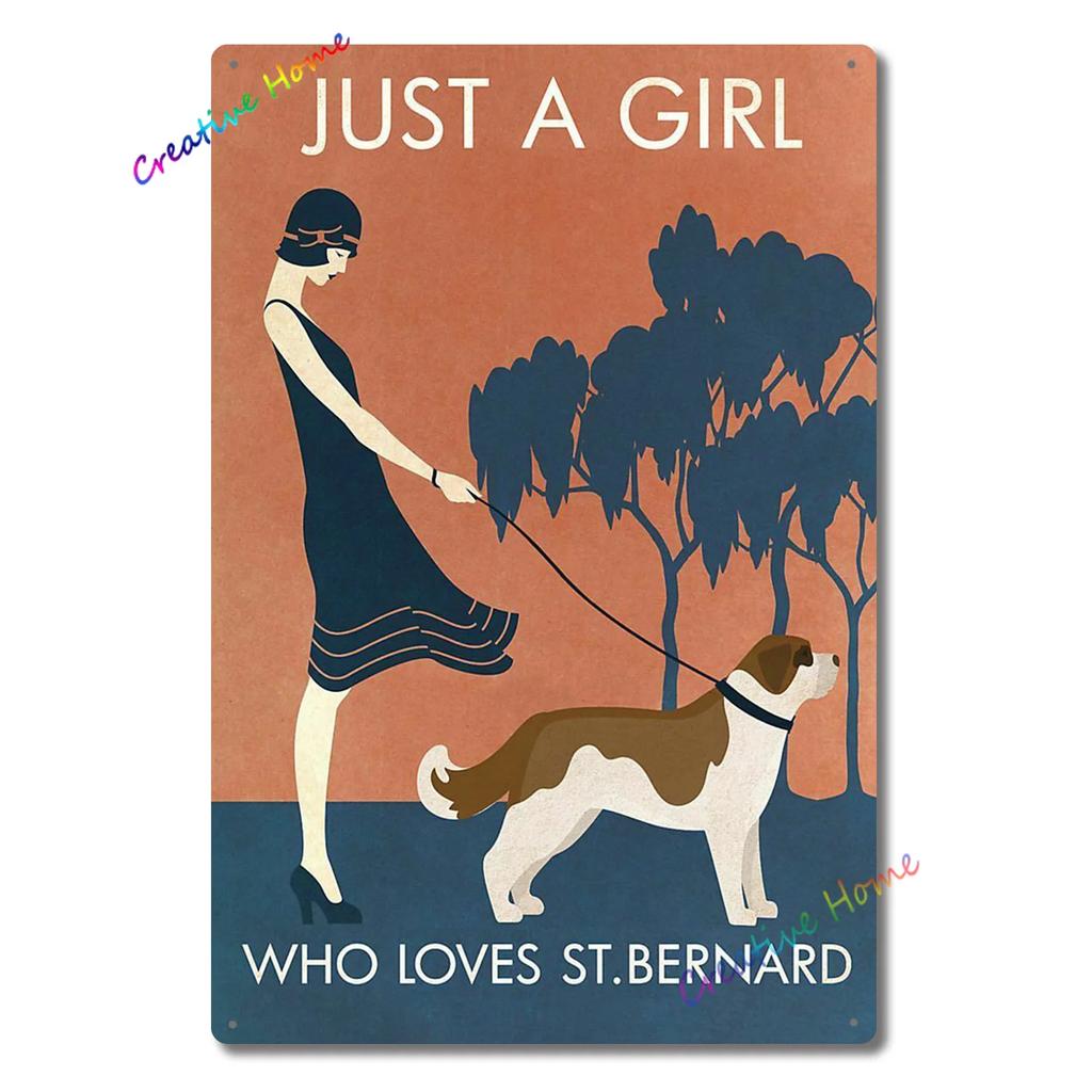 Metal Tin Sign Wall Decor St. Bernard Dog Bubble Bath Record Coffee Hanging Plaque Aluminum Signage Posters 8x12 Inch