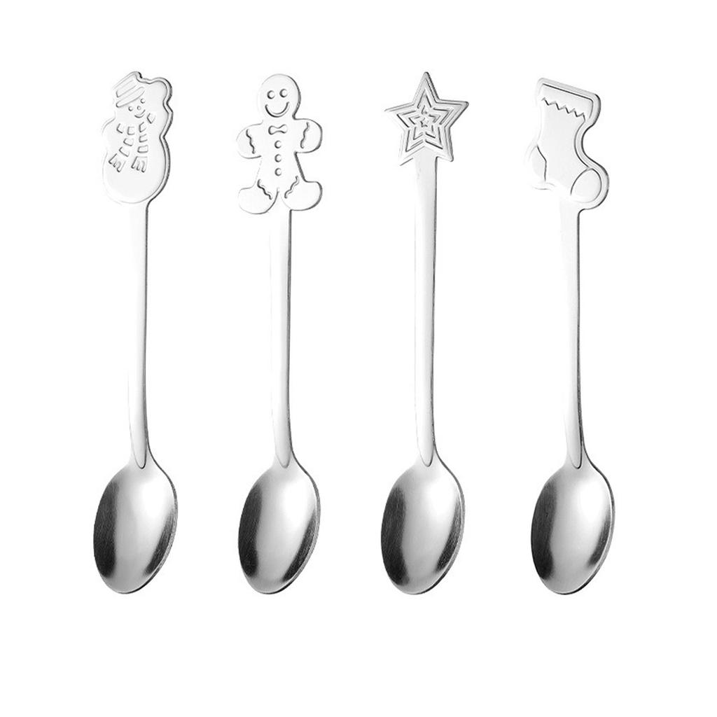 4Pcs Christmas Gift Elk Christmas Tree Dessert Spoon Cutlery Spoon Set Fruit Coffee Spoon Cutlery Wed Christmas Gift