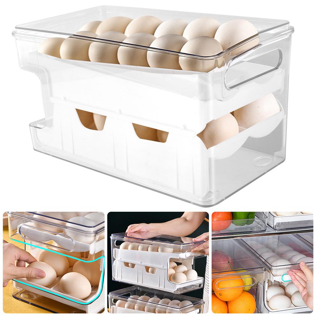Auto Rolling Egg Holder for Refrigerator 2-Layer 24 Egg Storage Container Egg Storage Box Space Saving Multipurpose Container