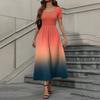 Women's Fashion Casual Short Sleeve Round Neck Splicing Gradient Elegant Temperament Dress