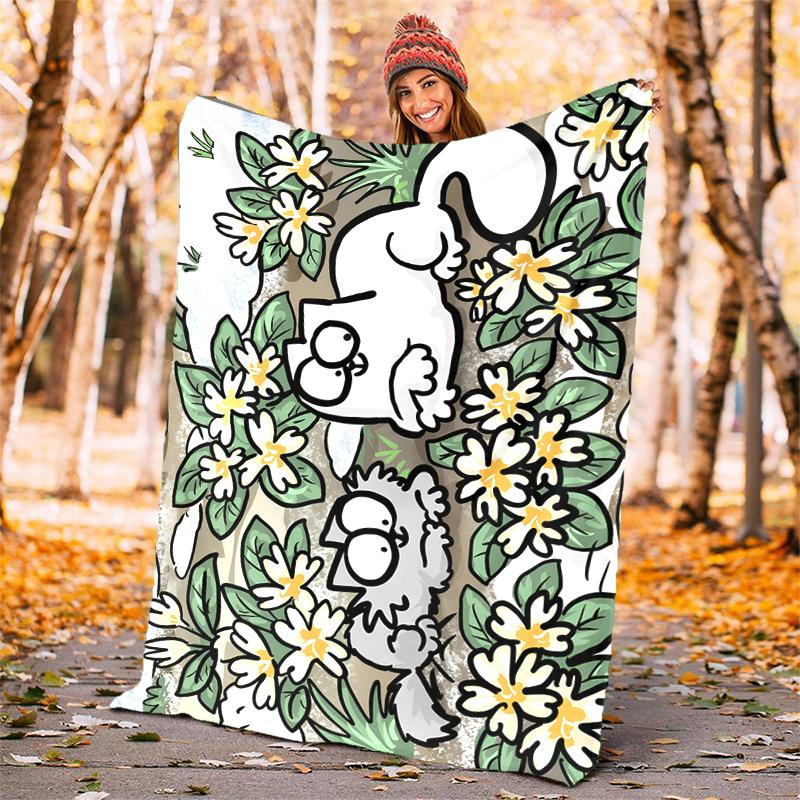 Simon's cat Flannel Blanket Soft Warm All-Season Throw, Design for Camping, Car Travel, Hiking Sofa, Bed, Office Perfect Gift for Parties
