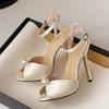 Gemütliche Seiden-Peep-Toe 11CM Dünne Absätze Gladiator-Sandalen Damen Mode Perlen Designer Schuhe Knöchelriemen Sandalias