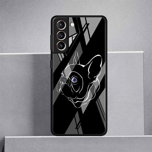 French Bulldog Black White Glass Case For Samsung Galaxy S22 S20 FE S21 Plus Phone Cover S10 5G S9 Note 20 Ultra 10 Lite Shell
