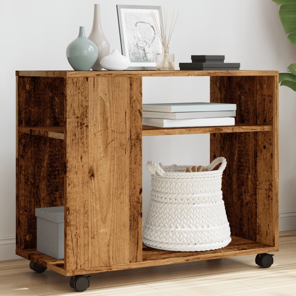 Side Table with Casters Rustic Wood Look 70 X 35 X 60 Cm Engineered Wood