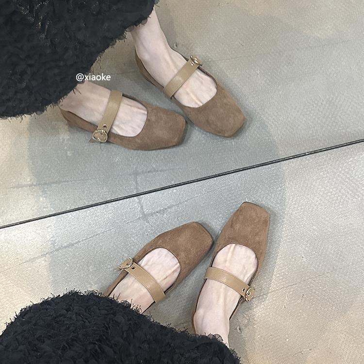 XINZHOU temperament shallow single shoes women's spring and autumn new French retro with skirt square head fairy style