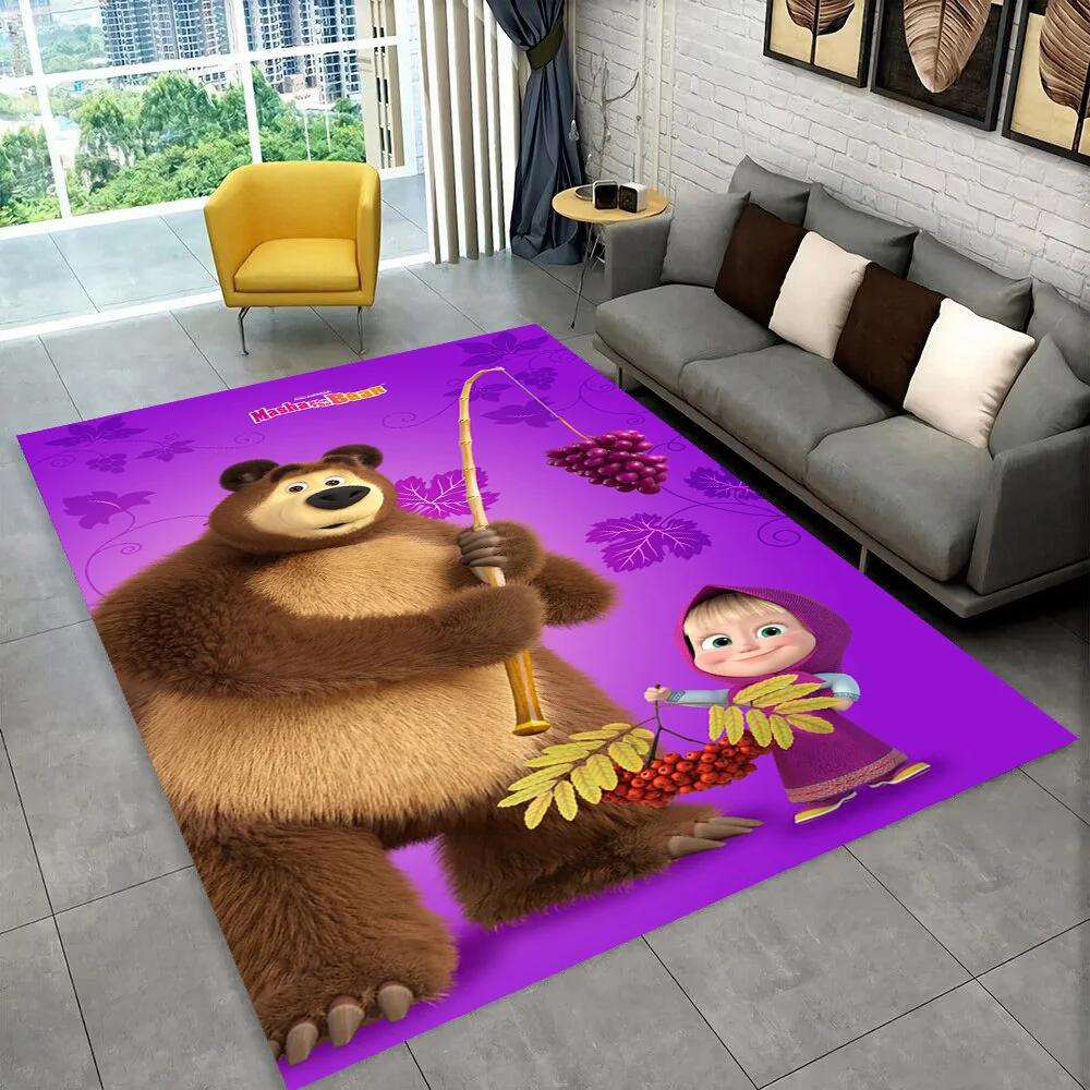 3D M-Masha Cartoon B-Bear Christmas Area Rug,Carpet Rug for Living Room Bedroom Sofa Doormat Decoration, Kids Non-slip Floor Mat