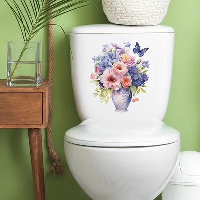 Pegatinas de Inodoro Jarrón de Flores y Hojas Decoración para el Hogar Baño Pegatinas de Pared