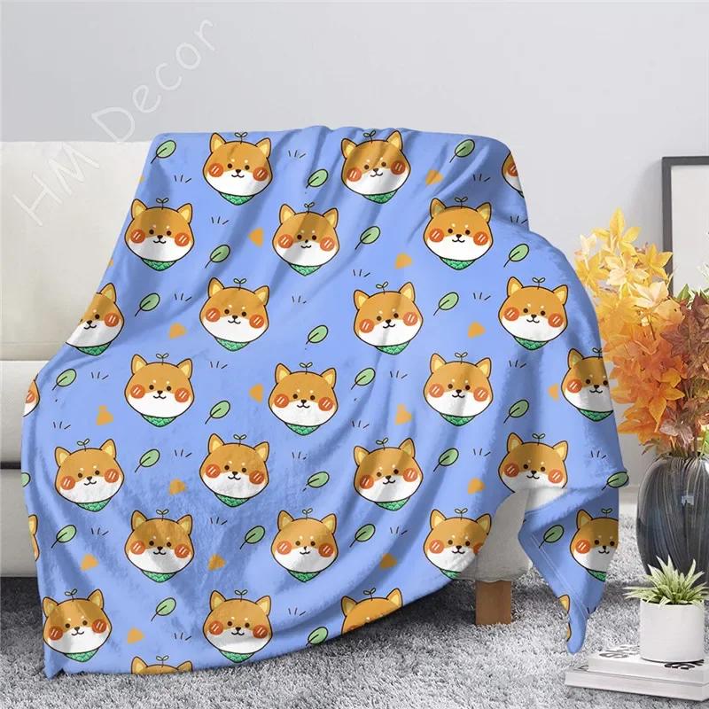 Shiba Inu Tryckt Filt Tecknad Mjuk Varm Sherpa Fleece Filtar Plädar för Säng Spjälsäng Soffa 100x120cm Baby Flickor Pojkar Barn Gåva