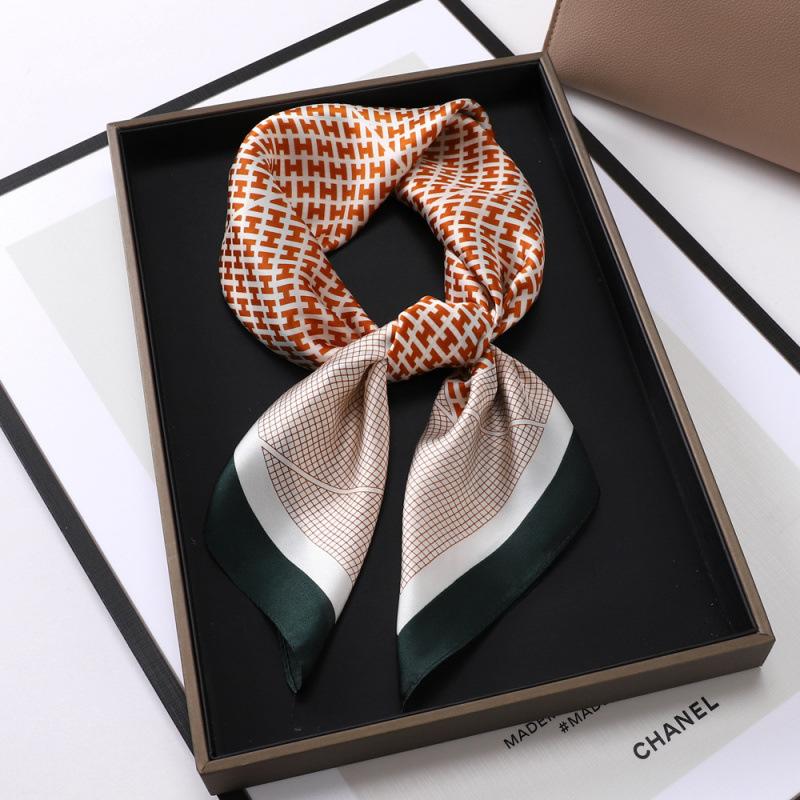 Spring and Summer Silk Scarf Women's 71 Simulation Silk Square Scarf Green Butterfly Decorative Scarf Neck Professional Scarf Thin Scarf