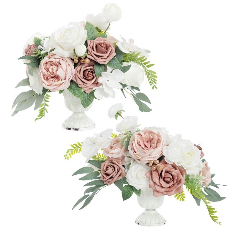 2 Pcs Silk Flowers Artificial Flower Wedding Centerpiece Flower Without Vase for Ceremony Reception Tabletop Mantel Archway Aisle
