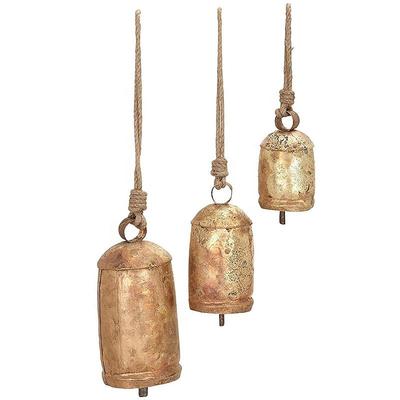 Sinos de vaca gigantes pendurados em estilo rústico country chique estilo country em latão em cordas de juta conjunto de decoração de 3