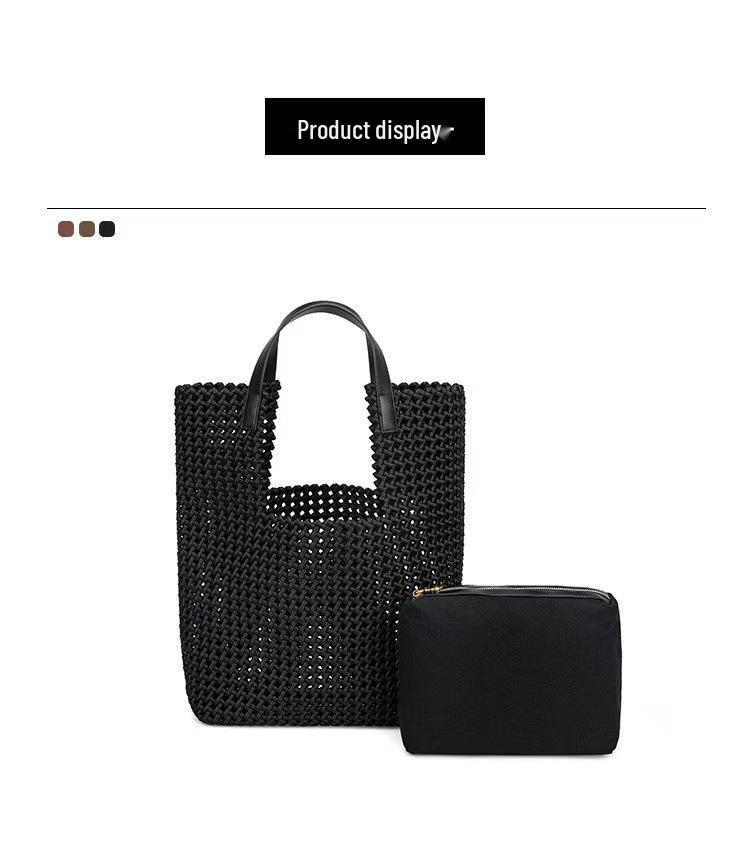 New Large Capacity Hand-Woven Pinwheel Knot Tote Bag with Niche Cutout Design for Mother and Child.