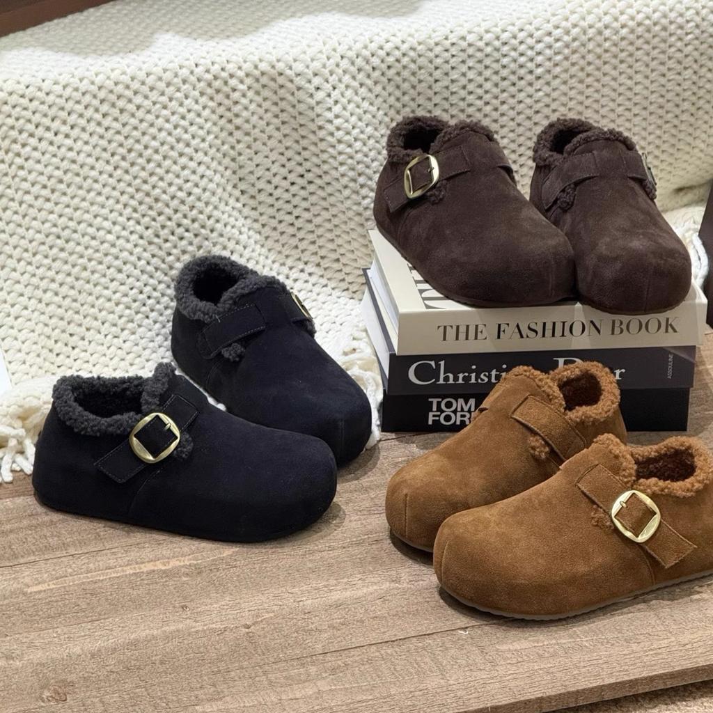 Autumn and winter velvet Boken shoes 2025 new inner height increase, thickening and height increase, one-pedal bag head shoes, warm casual single shoe