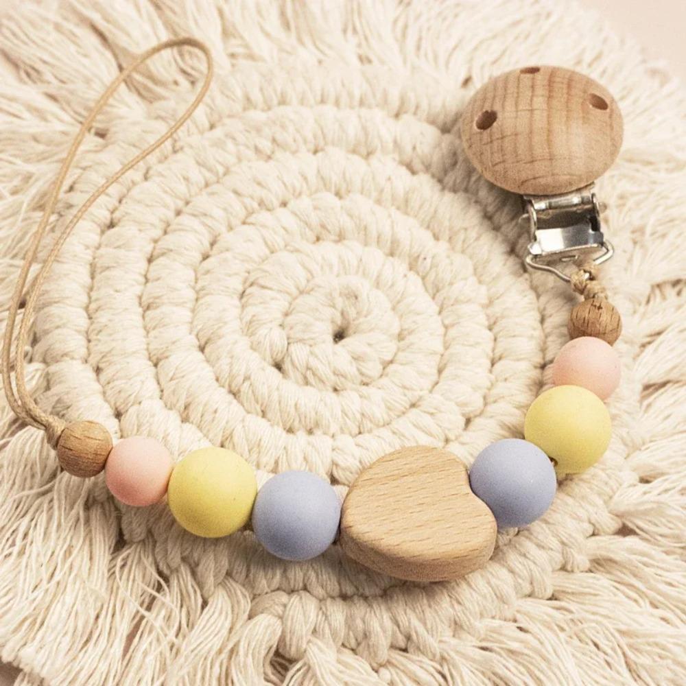 High Quality Silicone Baby Pacifier Clips Anti-drop Wooden Soother Clip Chain Gift Lightweight Teether Teething Toy Newborn