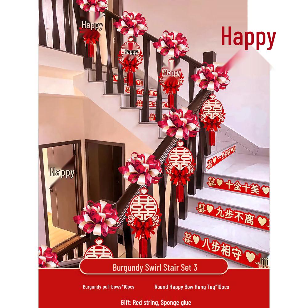 Creative Wedding Stair and Escalator Decoration Set with Ribbons and Flowers