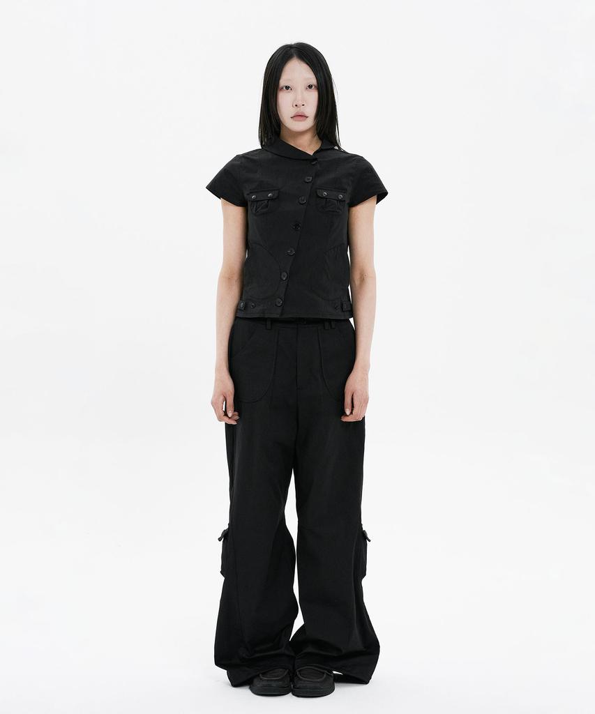Hanahi Side Shirring Pocket Wide Pants Black