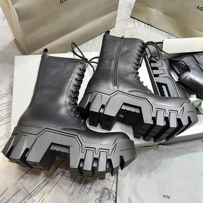 Botas de Moda Metálicas de Fondo Grueso hasta Media Pantorrilla Dark Rock Punk Hebilla de Cinturón Punta Redonda Aumento de Altura con Cordones Cremallera Zapatos de Moda para Mujer Novedad