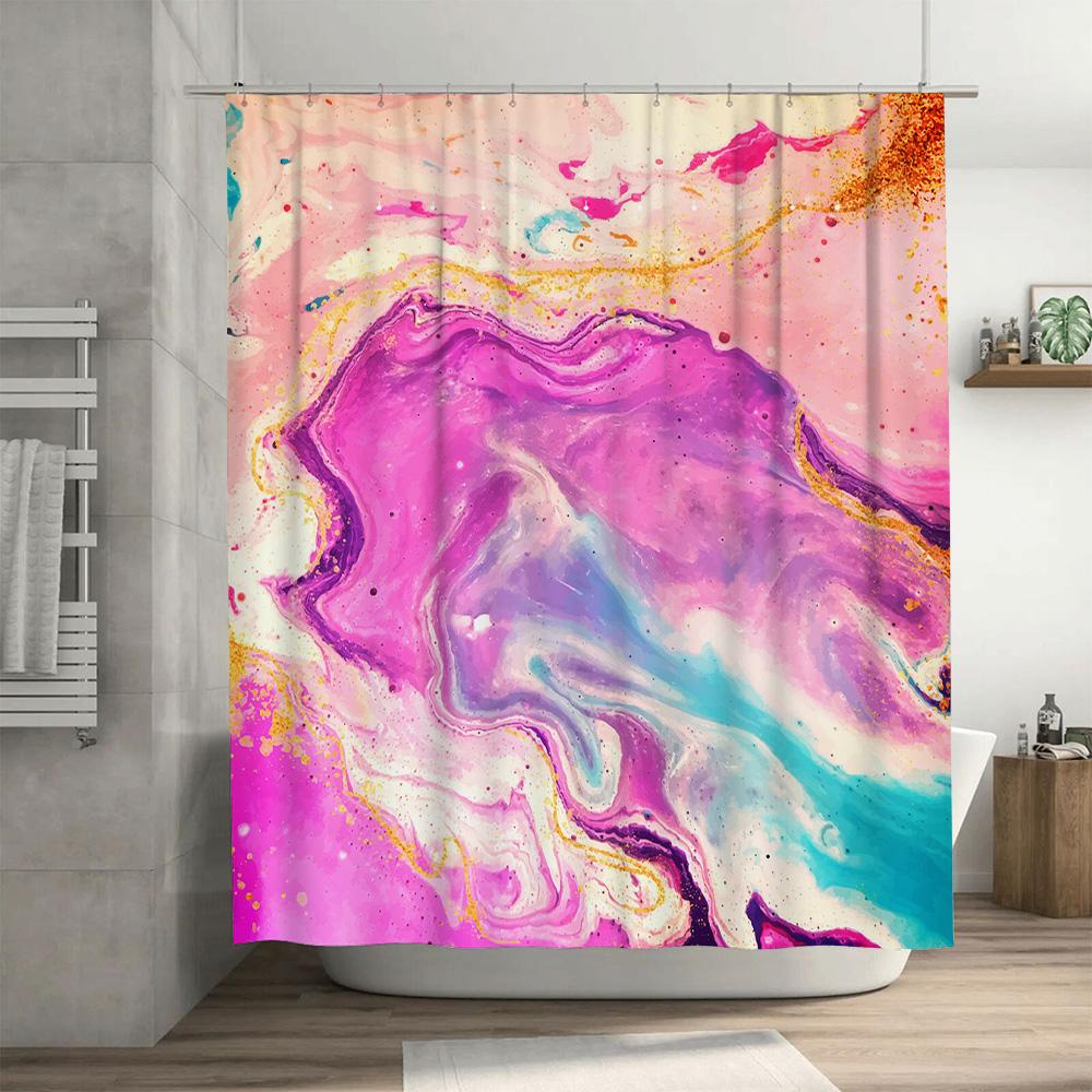 Pink White Blue Gold Watercolor Shower Curtain Waterproof Decorative Bathroom Liner Set For Home Decoration 180X240Cm