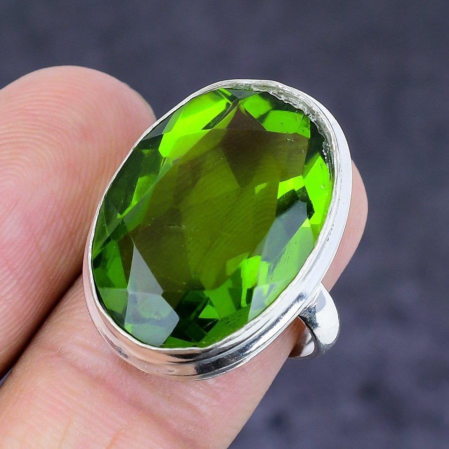 Peridot Gemstone Handmade 925 Sterling Silver Jewelry Ring Size 5 w7B30
